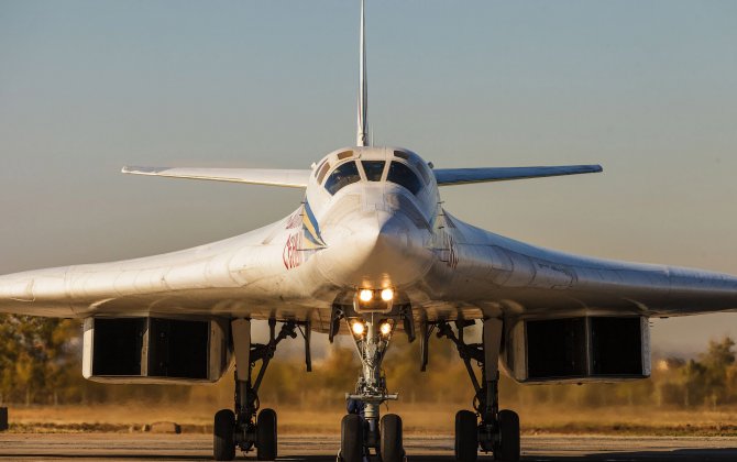 Strategic missile carrier Tu-160 departure from Engels air base 