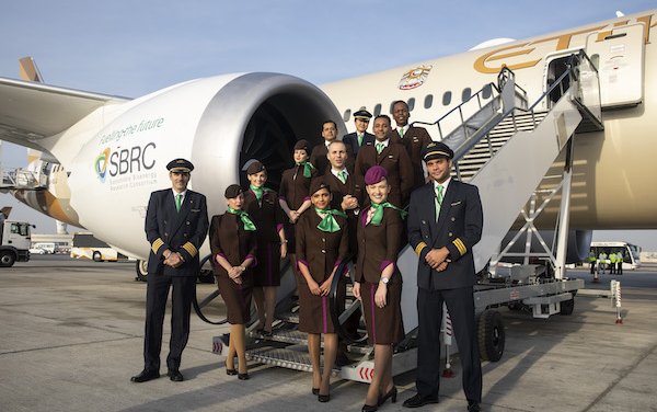 Etihad Airways flies The World's First Flight using Fuel made in the UAE from plants grown in Saltwater by Khalifa University