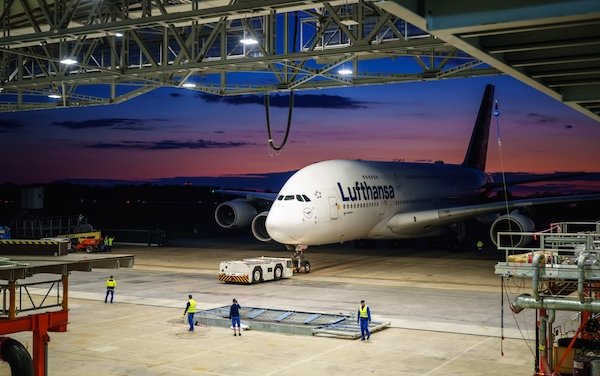 First Lufthansa A380 with new Business Class takes off