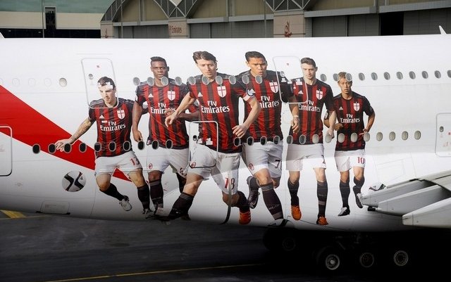 Mario Balotelli and AC Milan stars fly high with Emirates A380 design
