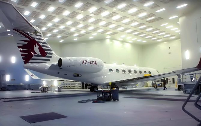 Qatar Executive exhibiting its new Gulfstream G650ER at Abu Dhabi Air Expo