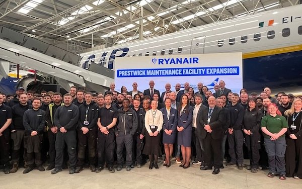 Ryanair announced &pound;40M expansion at Prestwick maintenance facility 450 highly skilled engineer & mechanic jobs  