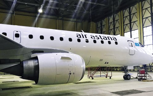 S7 Technics provides newly painted livery for Air Astana Embraer E190