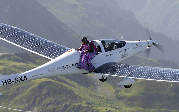 SolarStratos and G&eacute;raldine Fasnacht perform the first wingsuit jump from an electric and solar-powered aircraft
