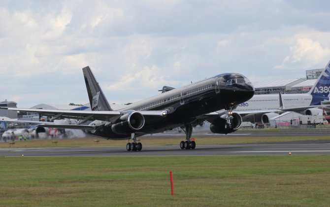 TAG Aviation&rsquo;s B757 makes a rare visit during Farnborough International Airshow