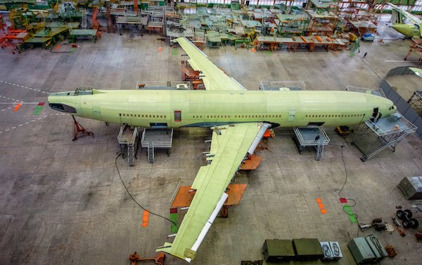 The airframe for the first IL-96-400M airliner is at the final assembly stage