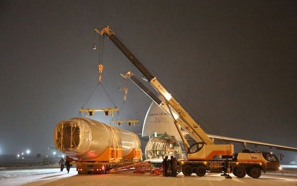 The fuselage of MC-21-300 aircraft delivered to Zhukovsky