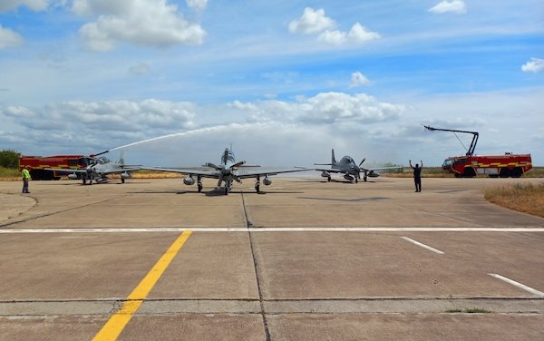 The Portuguese Air Force's first A-29N Super Tucano arrive at OGMA's facilities